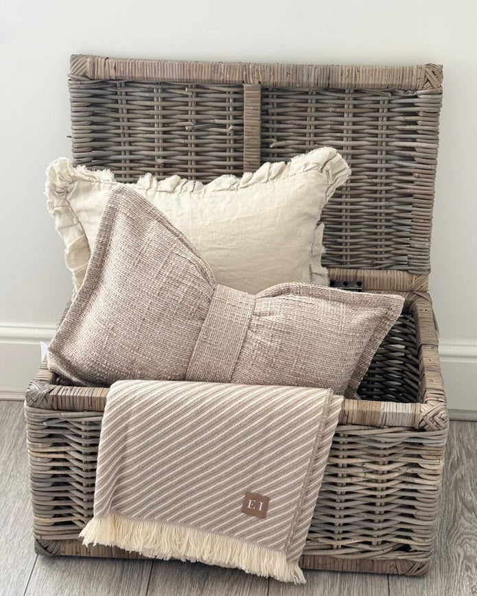 Beige Velveteen Bow Cushion