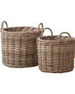 Rattan Kubu luxury round storage basket by Pacific Lifestyle Ltd, natural woven home decor basket with sturdy handle details.