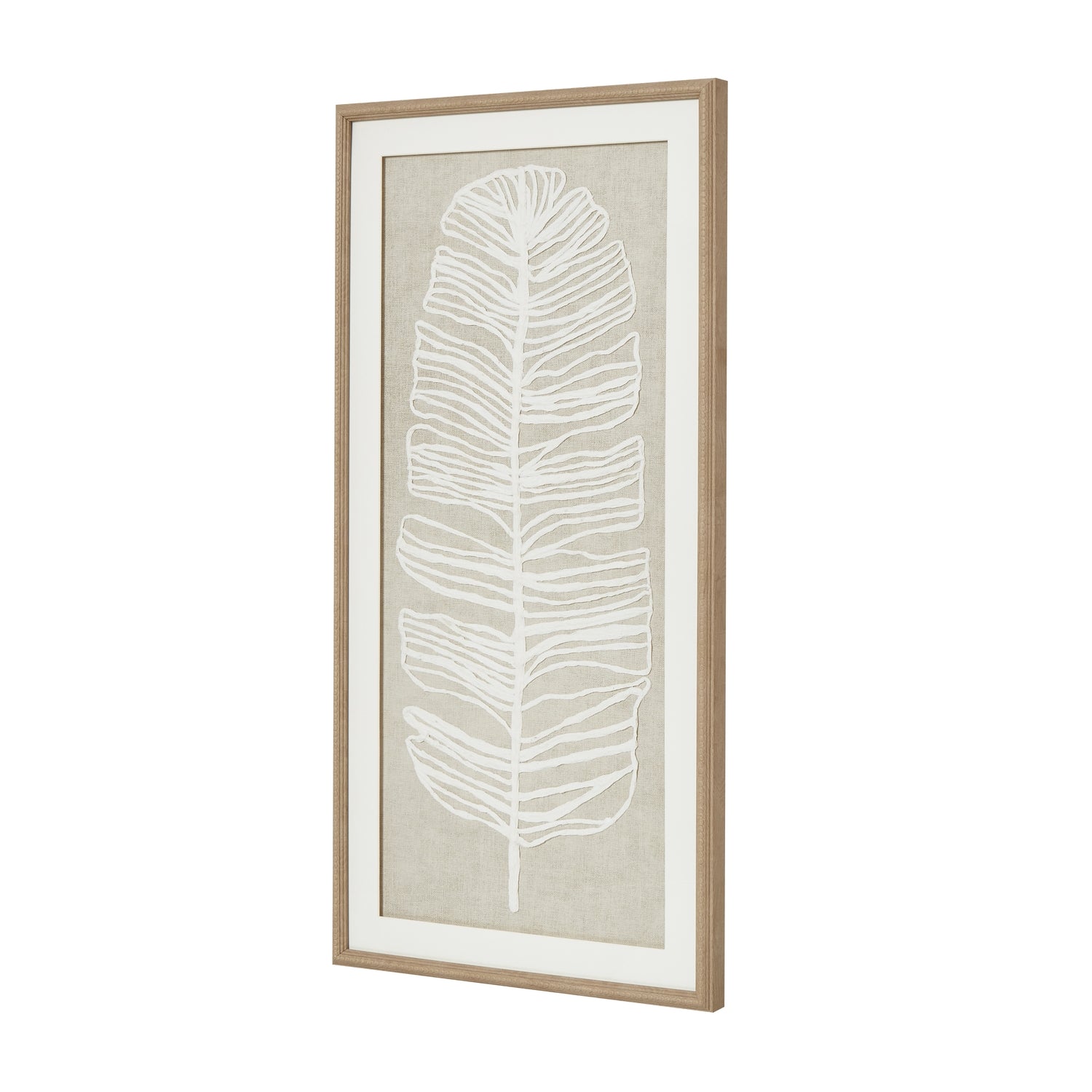 Large white feather wall art by Hill Interiors in a frame, showcasing a delicate plume design for elegant home decor.