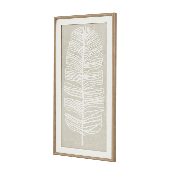 Large white feather wall art by Hill Interiors in a frame, showcasing a delicate plume design for elegant home decor.