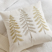 Cream velvet cushion cover with embroidered tree design, neutral decor piece from Starlight Express.