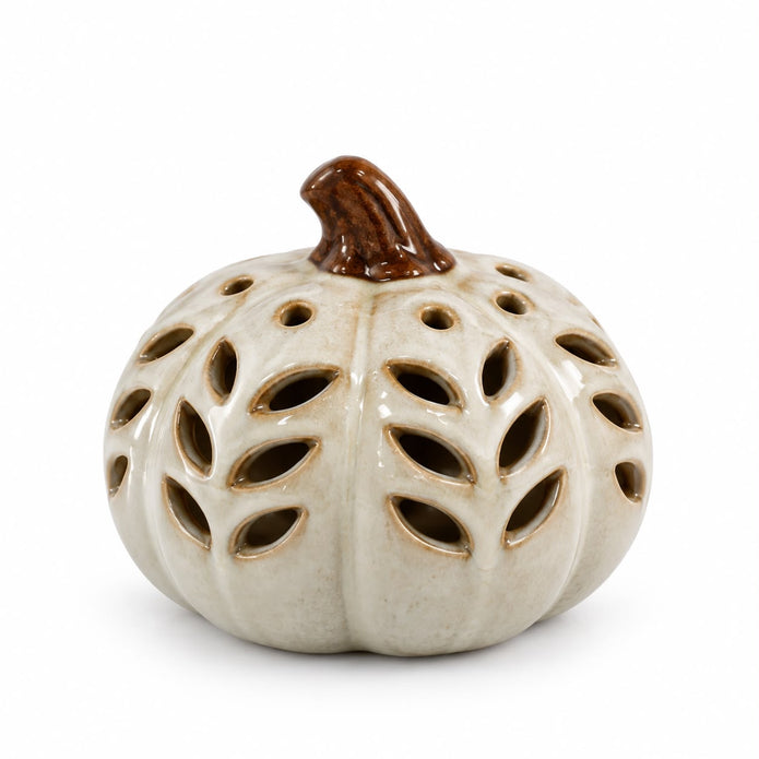 Neutral Ceramic Cut Out Light Up LED Tall Pumpkin – product view 9