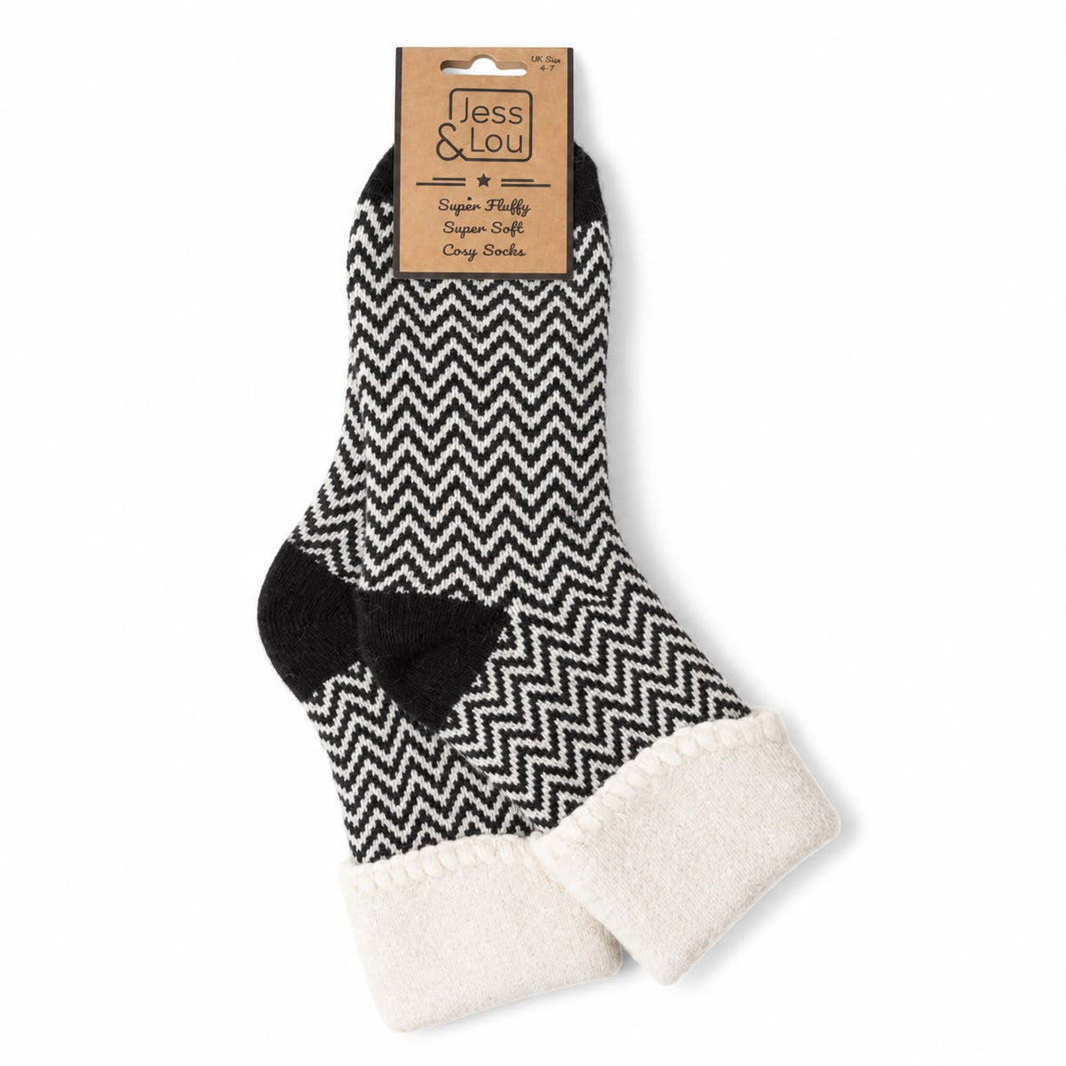 Black Cuff Herringbone Cosy Socks
