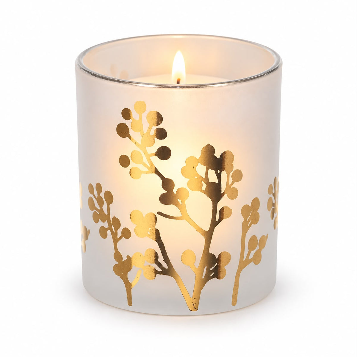 White and gold glass tealight holder with Christmas-themed design, perfect for holiday decor by Heaven Sends.