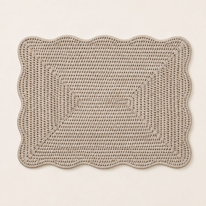 Wickham Rattan Rectangle Scalloped Placemats - Set of Two