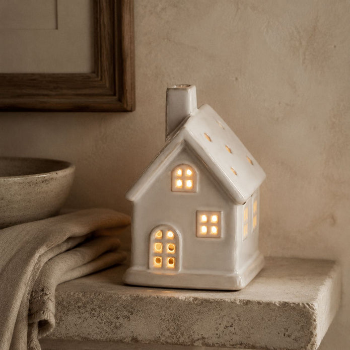 Neutral Ceramic Light Up LED House