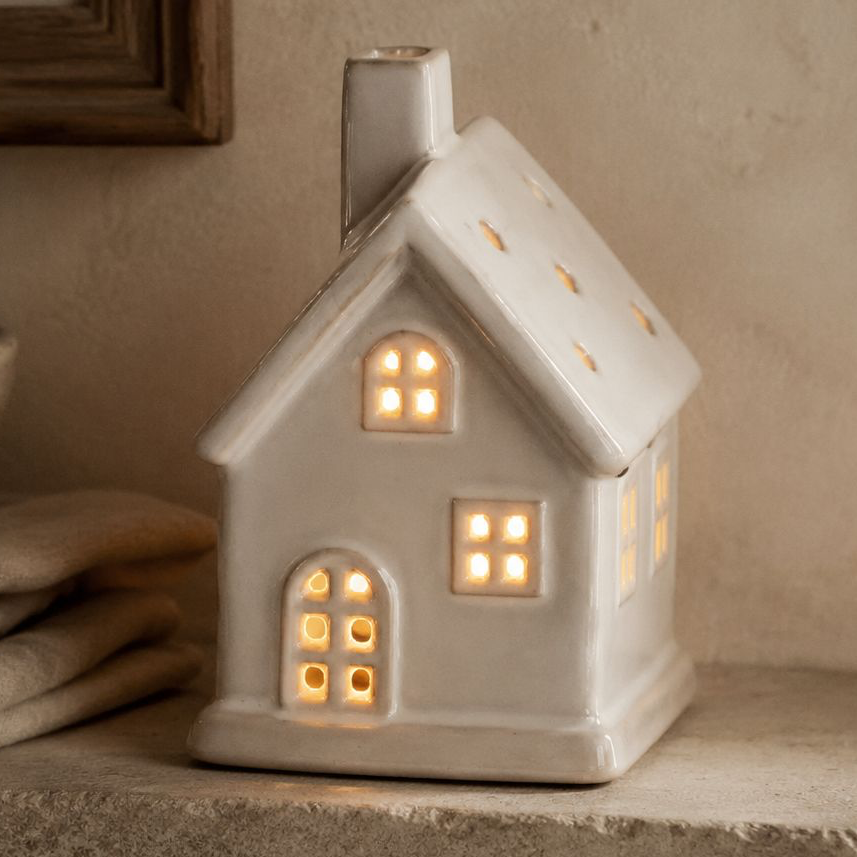 Neutral Ceramic Light Up LED House