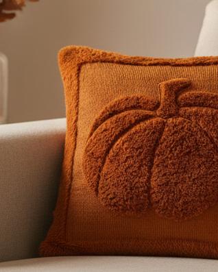 Orange Fluffy Large Pumpkin Cushion Cover