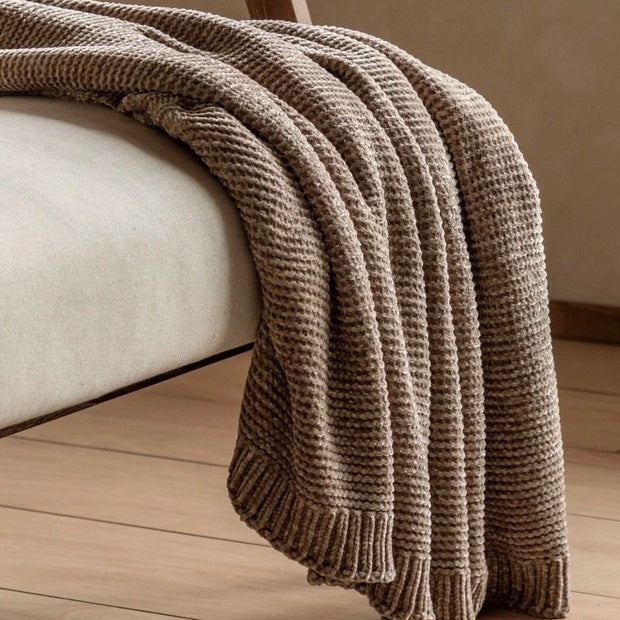 Beige Luxe Chunky Chenille Throw from Gallery Direct, soft and cozy neutral blanket for living room or bedroom decor.