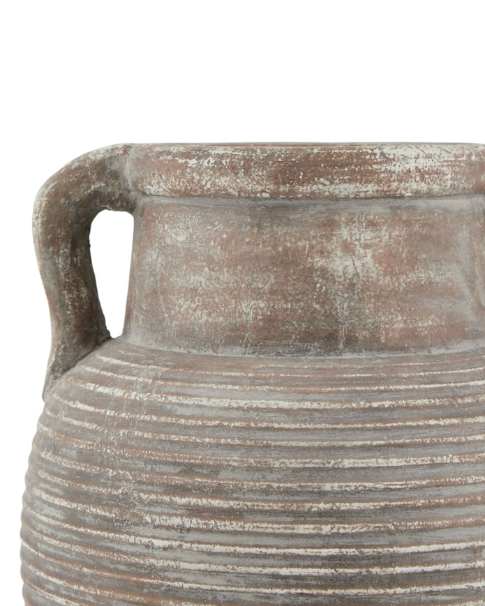 Siena Matt Brown Stone Amphora Vase by Hill Interiors, featuring a classic ceramic vase with a matte brown finish and traditional amphora shape.