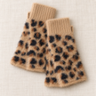 Tan Leopard Fluffy Knit Fingerless Gloves