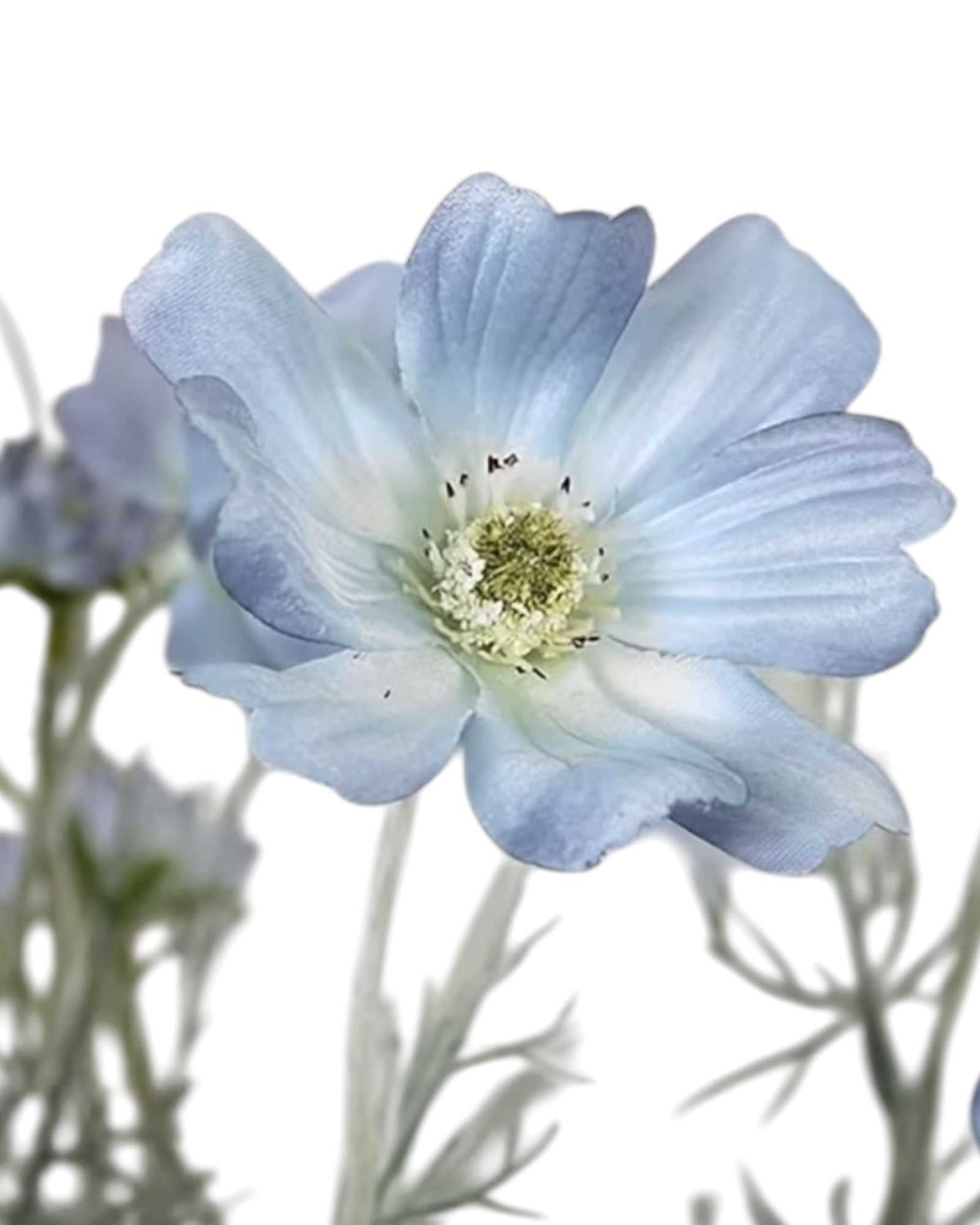 Artificial Ocean Blue Cosmos Flower Stem from Starlight Express, detailed blue cosmos flower with green stem for home decor.