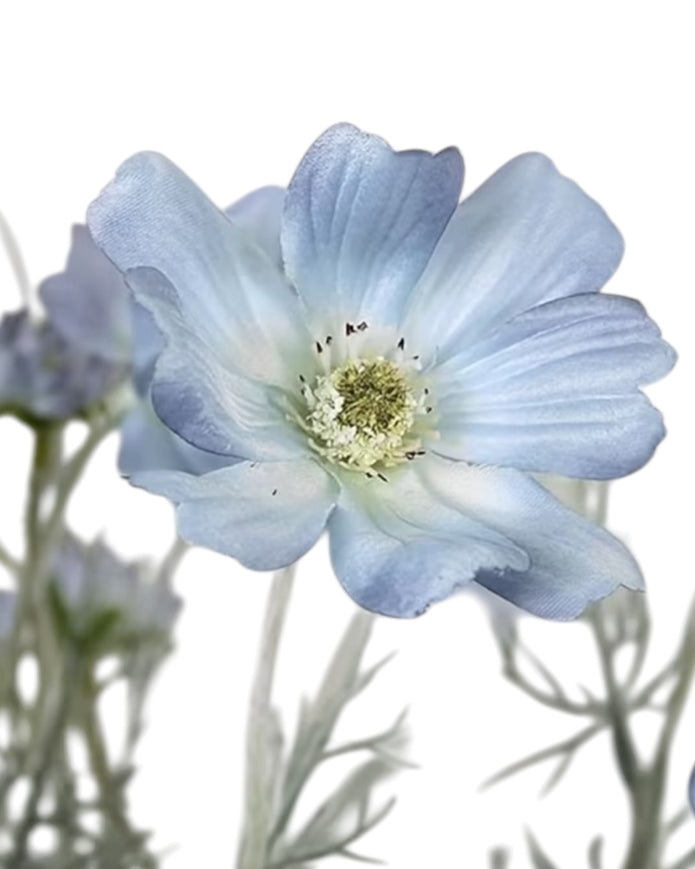 Artificial Ocean Blue Cosmos Flower Stem from Starlight Express, detailed blue cosmos flower with green stem for home decor.