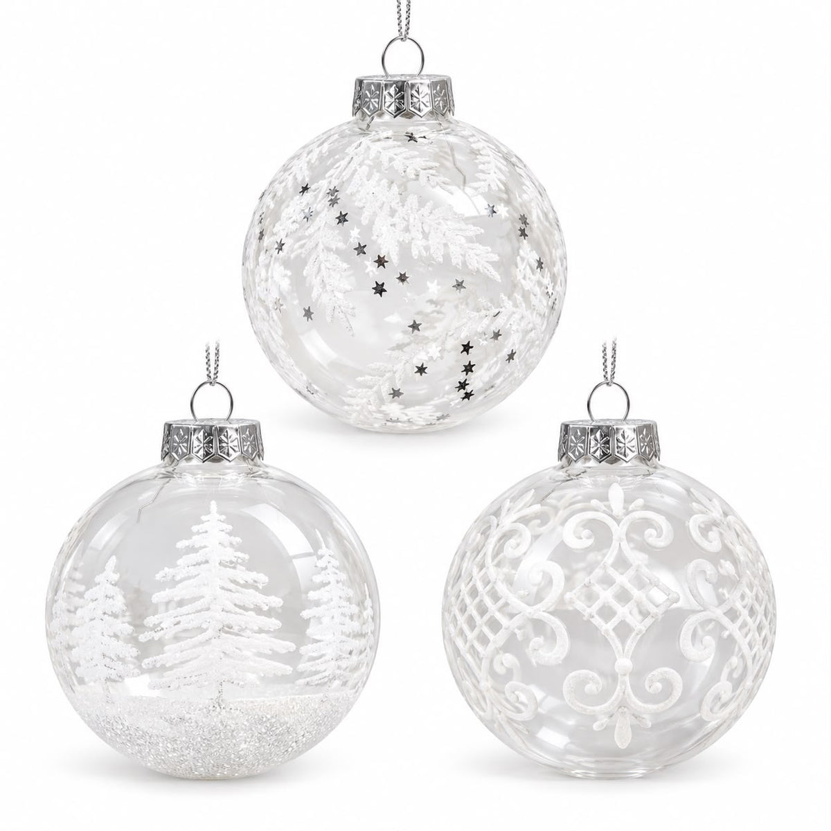 Shatterproof Acrylic Clear And White Sparkly Bauble