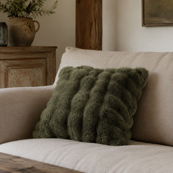 Olive Green Luxury Faux Fur Cushion
