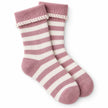 Super Cosy Fluffy Cuff Socks - Pink Stripe, pink and cream striped socks against white