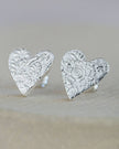 Sterling Silver Textured Heart Stud Earrings