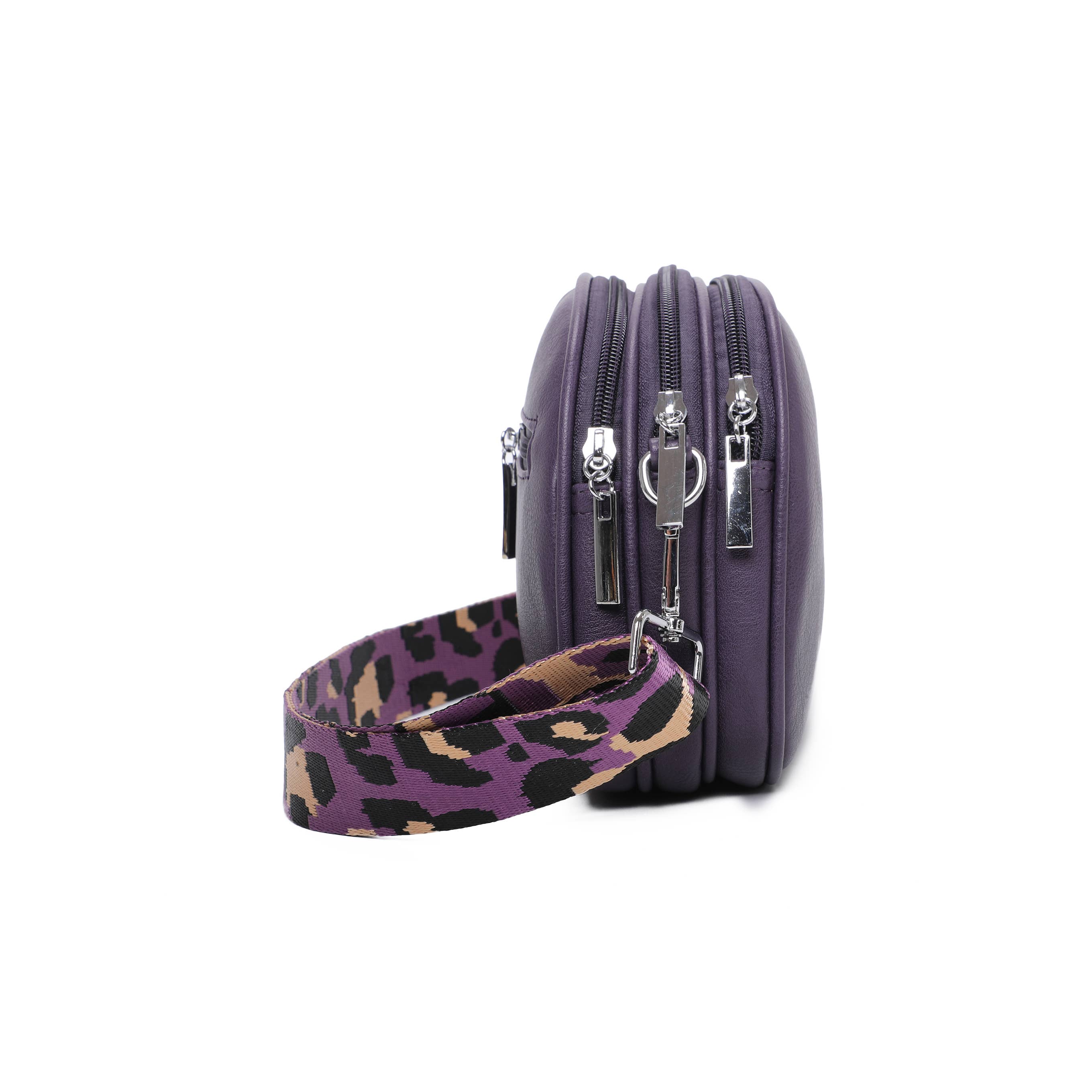 Rounded Crossbody Bag with Pattern Strap