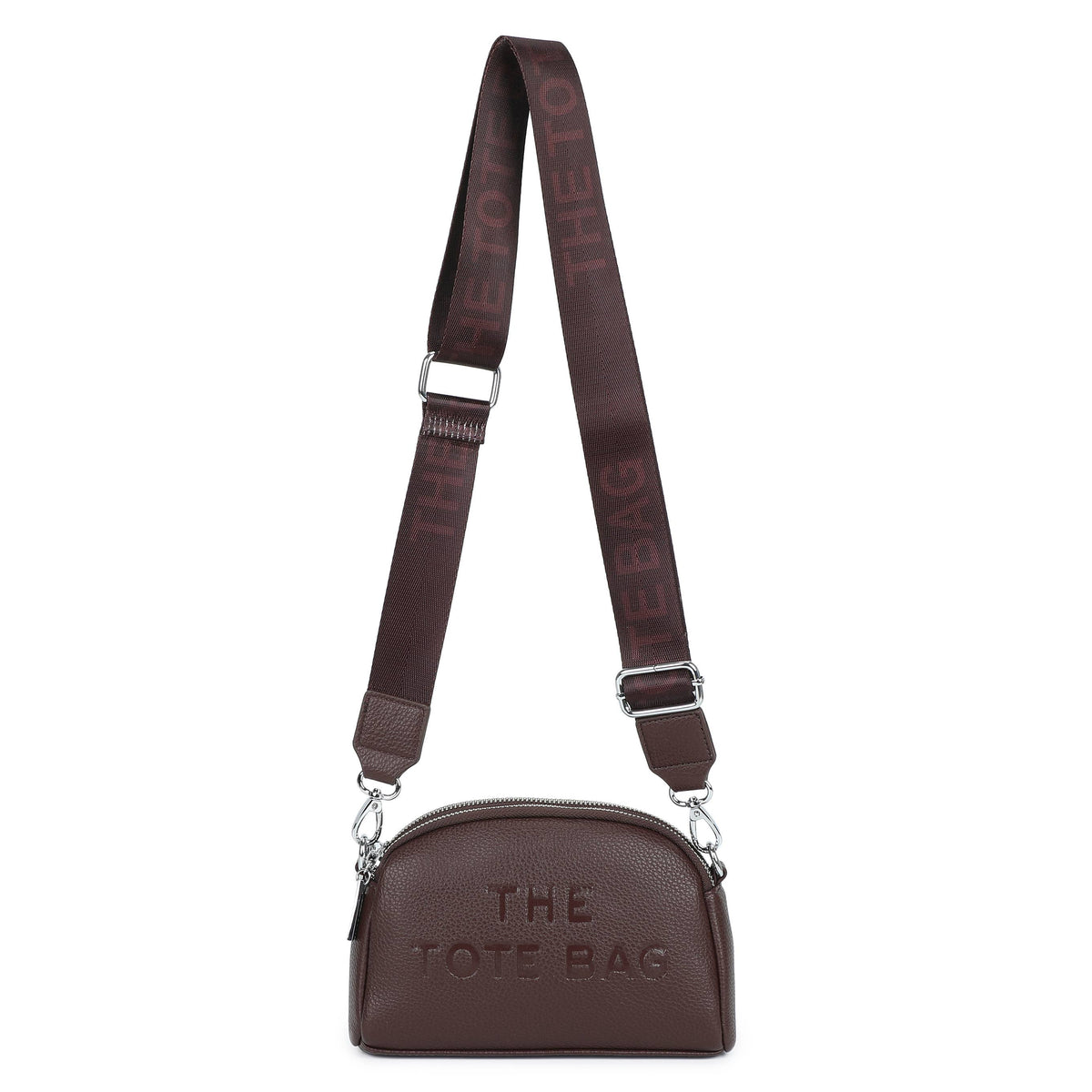 Chocolate brown Jamie Bags double zip crossbody bag with adjustable strap and sleek design, made for stylish accessories.