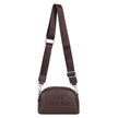 Chocolate brown Jamie Bags double zip crossbody bag with adjustable strap and sleek design, made for stylish accessories.