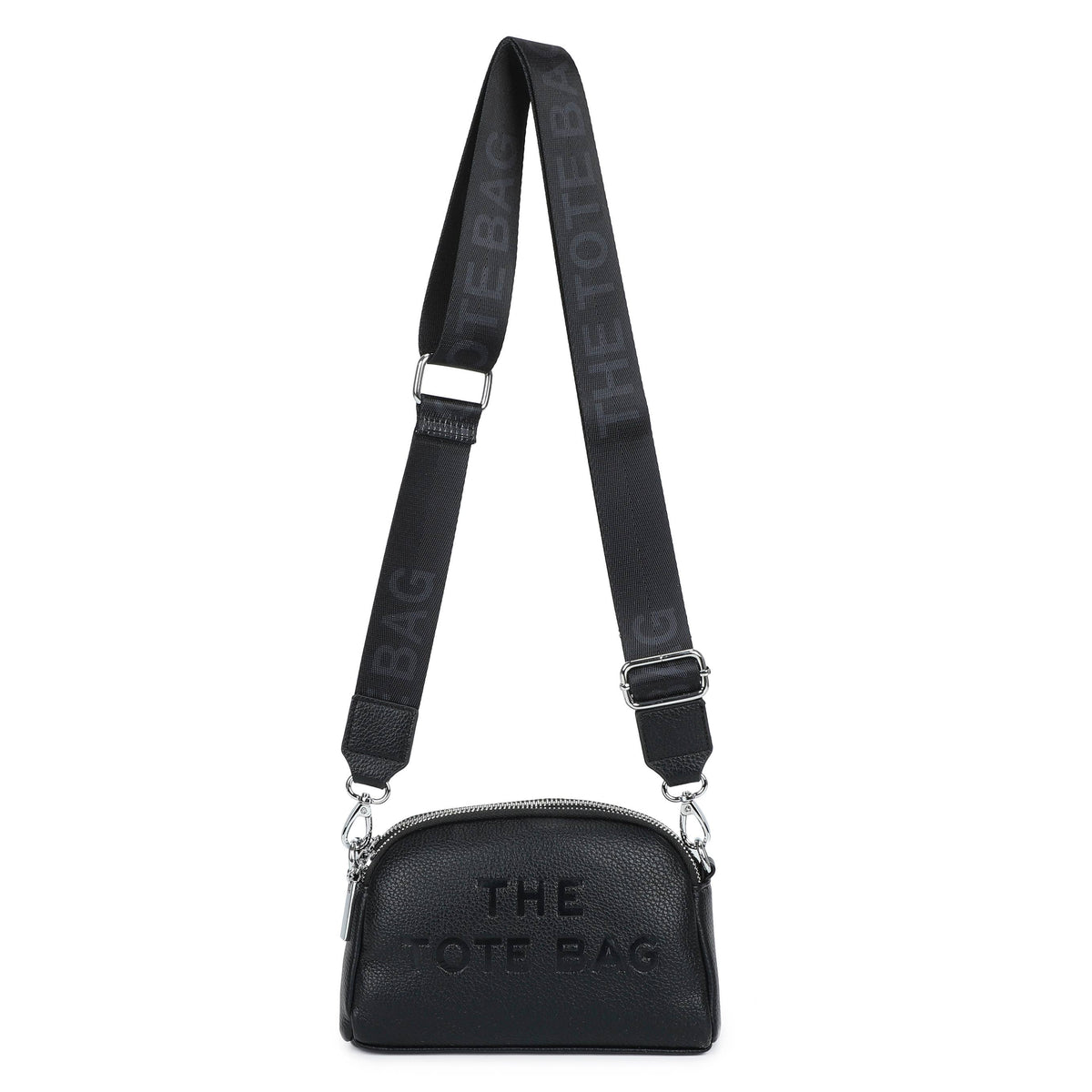 Black Jamie Bags double zip crossbody bag with adjustable strap and sleek design, ideal accessories for everyday style.