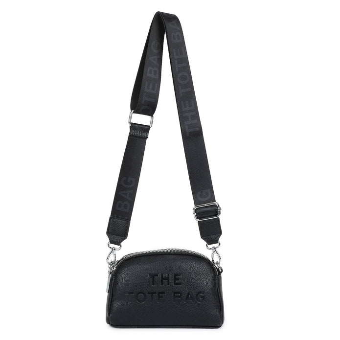 Tan brown Jamie Bags double zip crossbody bag with adjustable strap and sleek design, shown with the bag's front view.