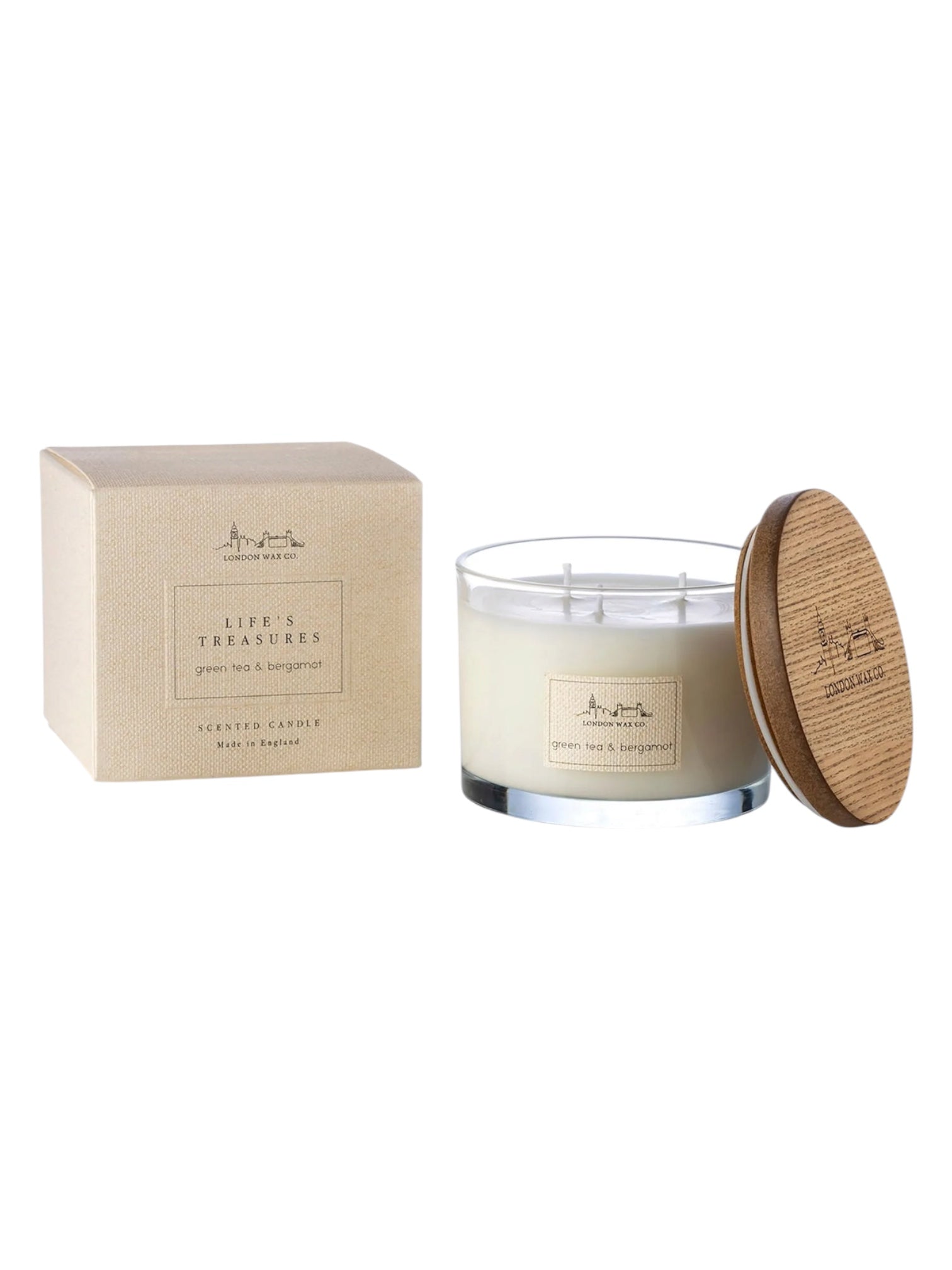 London Wax Company Triple Wick Lidded Candle - Green Tea & Bergamot