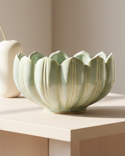 Green Tulip Ceramic Planter Bowl