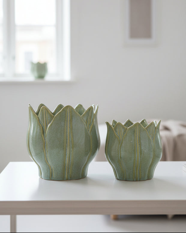 Green Ceramic Leslie Tulip Pot
