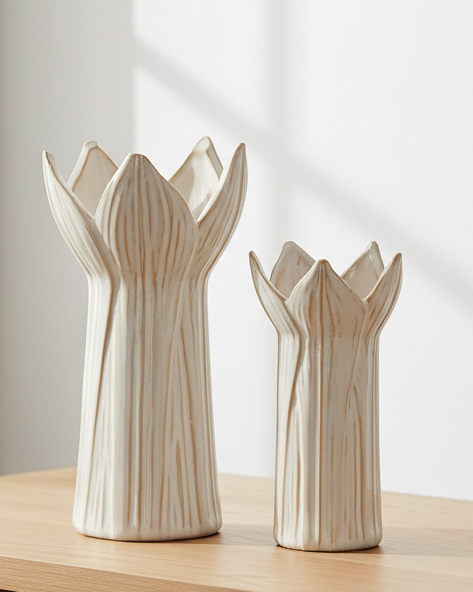 White Tulip Slim Ceramic Vases - Set of Two