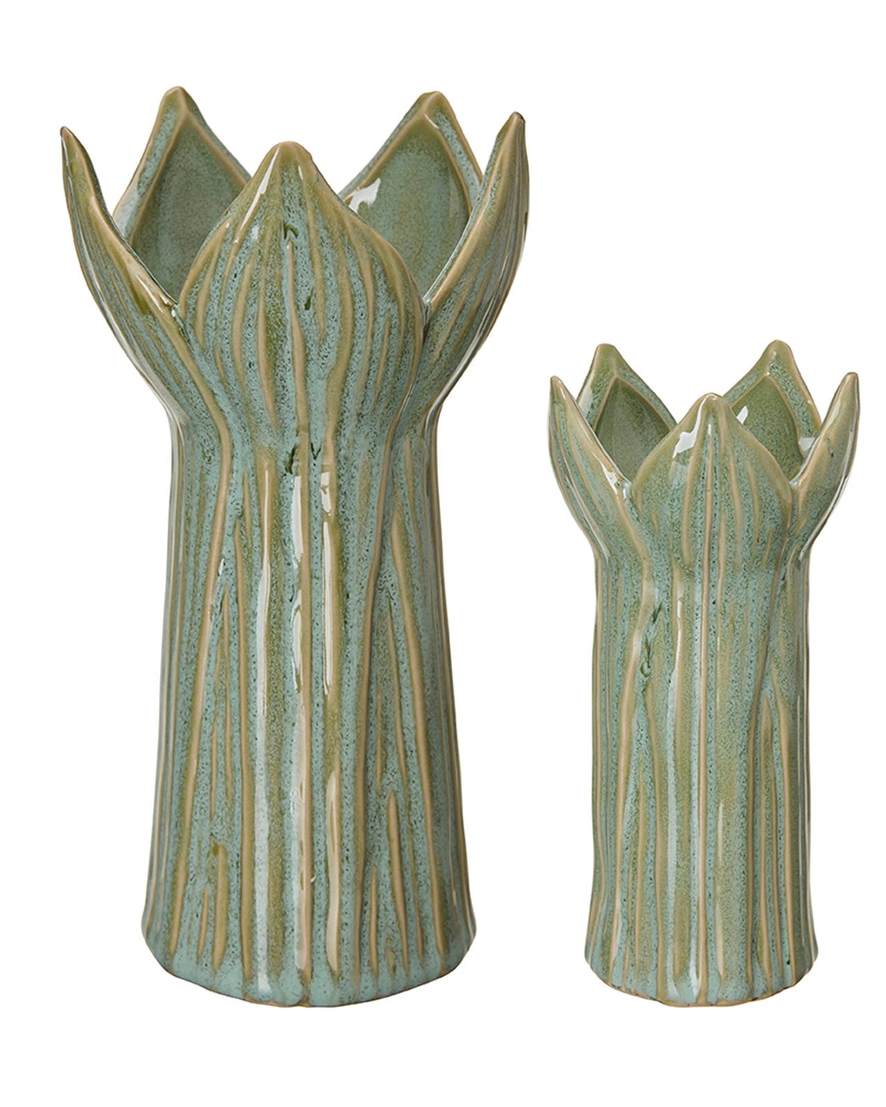 Green Tulip Slim Ceramic Vases - Set of Two