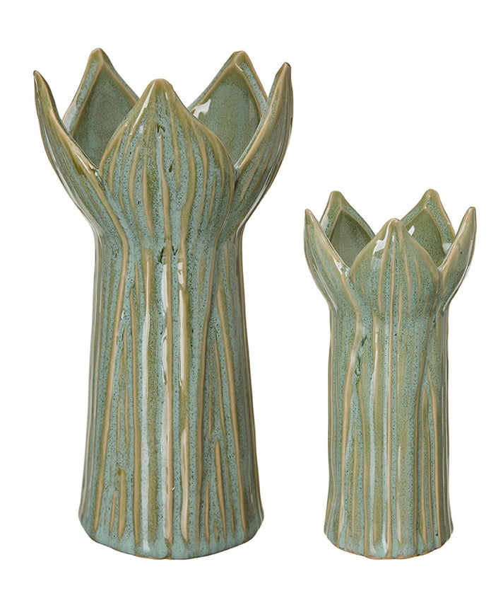 Green Tulip Slim Ceramic Vases - Set of Two