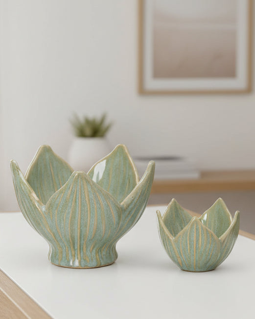 Green Tulip Small Ceramic Dishes - Set of Two