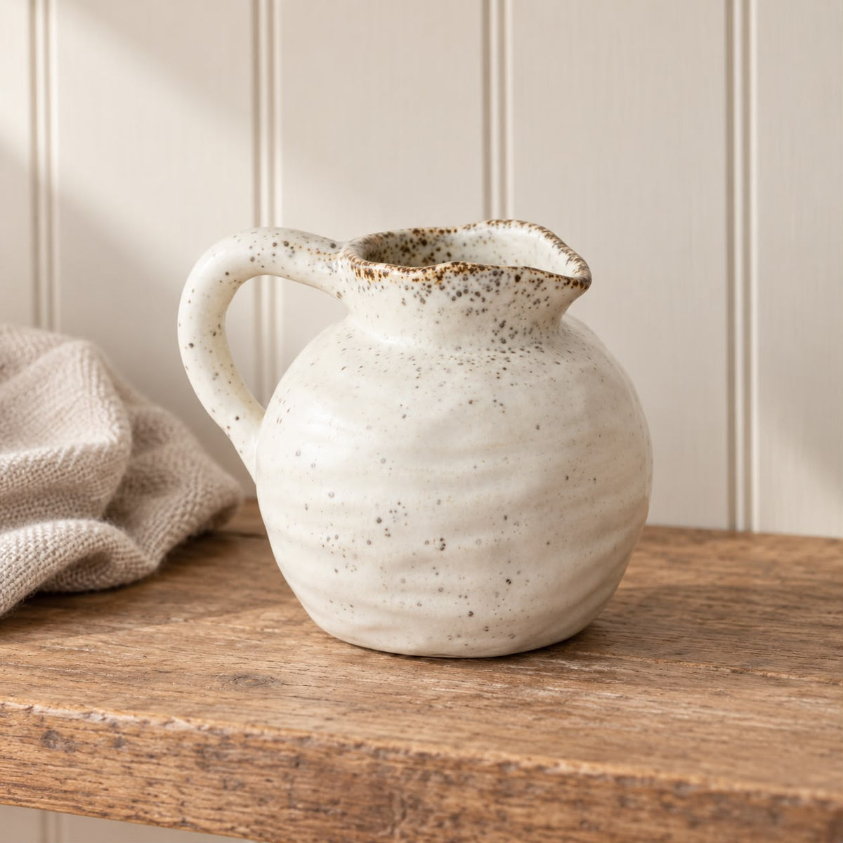 Natural Cream Speckled Ceramic Jug Vase