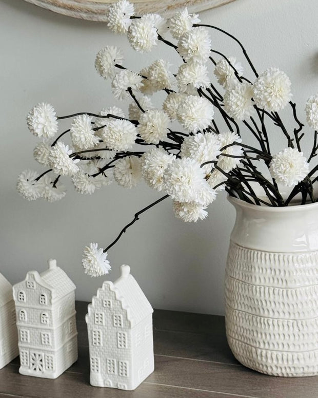 Artificial Luxury White Pom Pom Flower Stems - Set Of Five