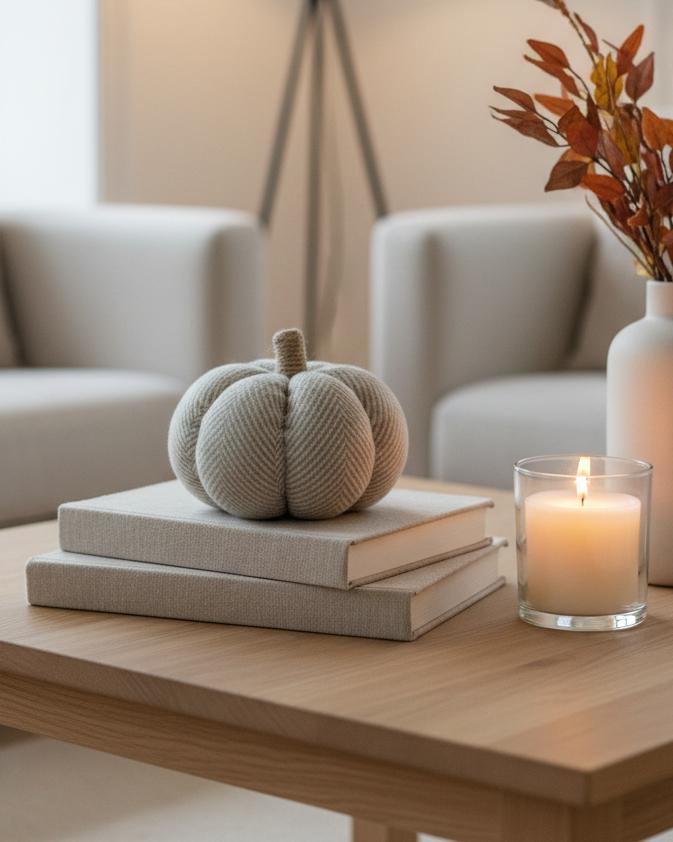 Neutral Fabric Herringbone Pumpkin