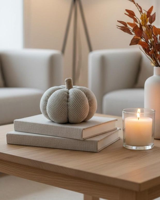 Neutral Fabric Herringbone Pumpkin