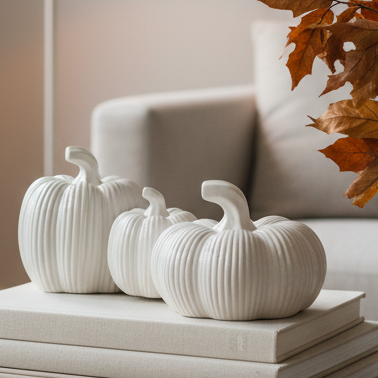 White Ceramic Ribbed Pumpkin