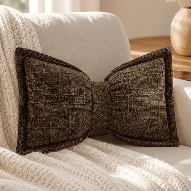 Chocolate Brown Velveteen Bow Cushion