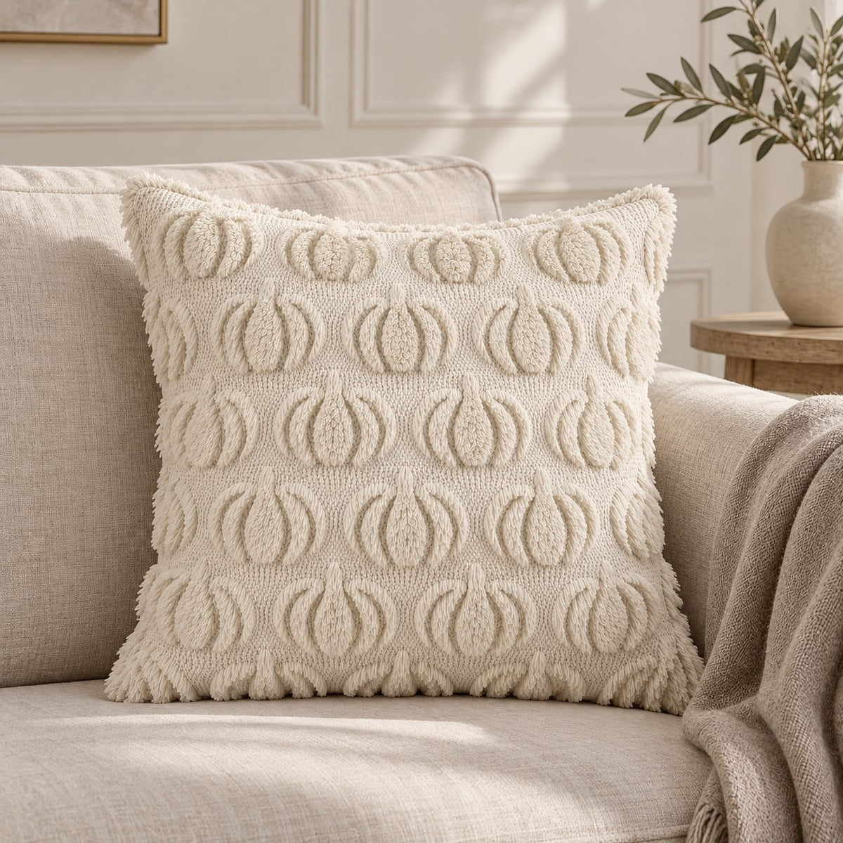 White Fluffy Multi Pumpkin Cushion Cover