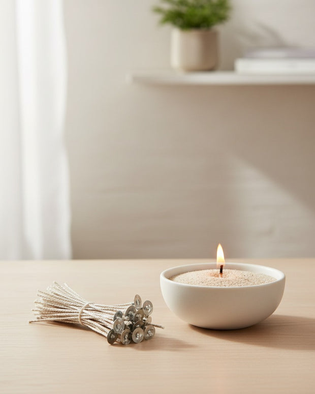 Pack of 50 Candle Sand Replacement Wicks for home fragrance candles by Starlight Express, showing beige wicks on a white background.