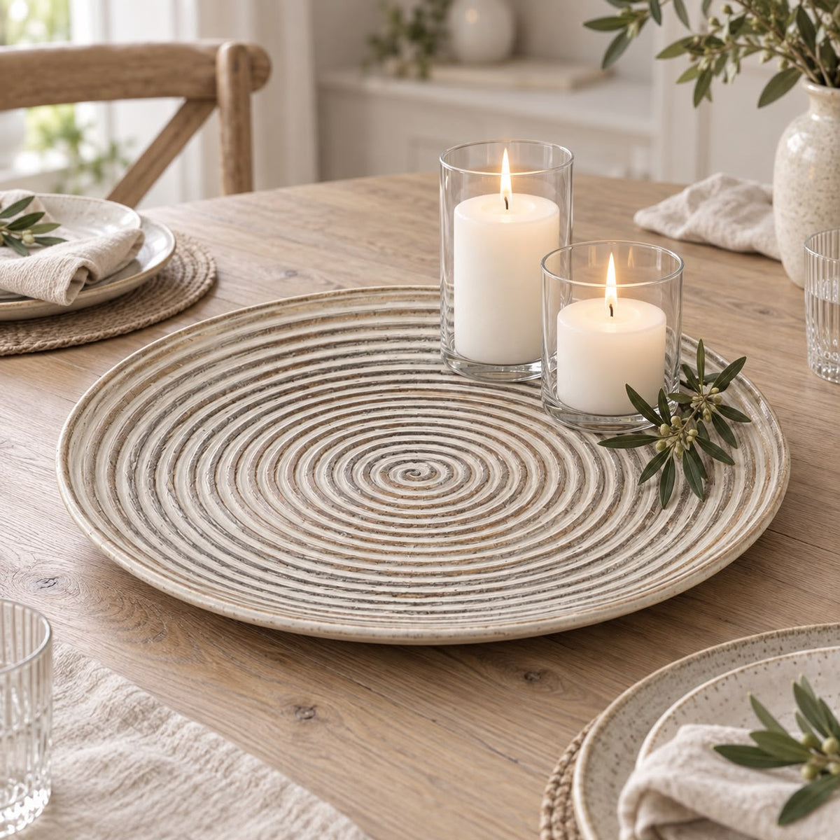 Swirl Effect Wooden Round Tray
