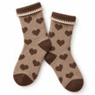 Cosy Cuff Socks - Beige Heart, beige socks with brown hearts against white