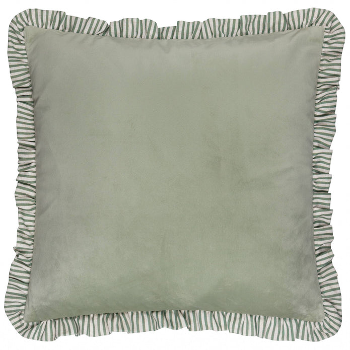 Sage Green Ruffle Matte Velvet Cushion Cover