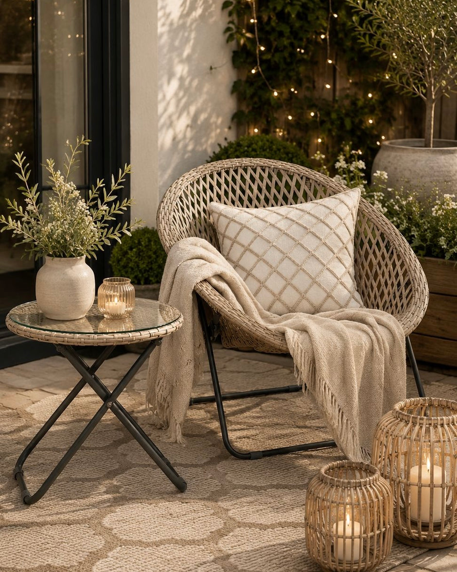 Rattan Snug Garden Furniture Chair & Table Set - Natural