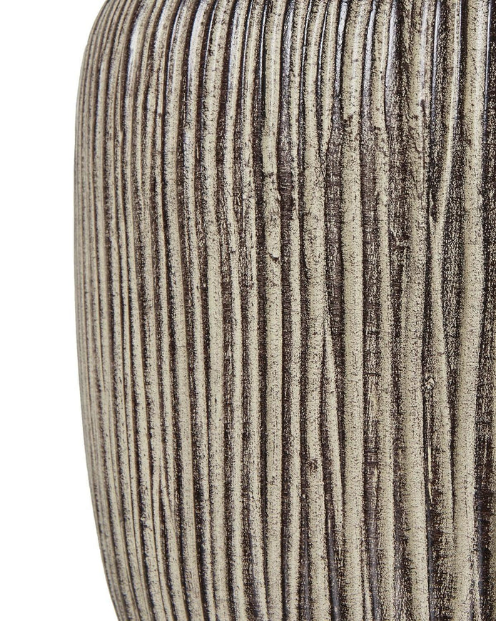 Ochre brown wooden lamp from Hill Interiors, showcasing a stylish lighting fixture with a warm wooden finish and modern design.
