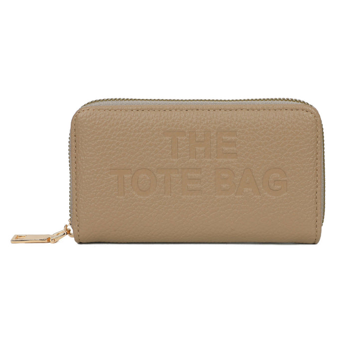 Beige RFID single zip purse by Jamie Bags showing the compact design with zipper closure and RFID protection features.