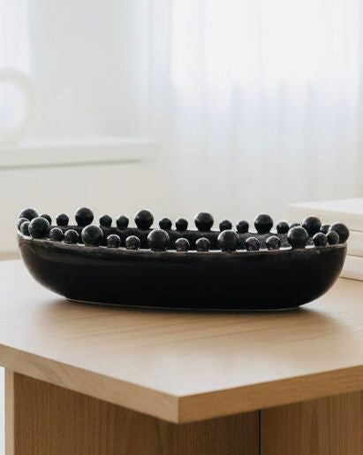 Oval Extra Large Black Bobble Bowl | Decorative Ball Bowl