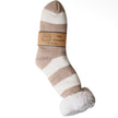 Cosy Slipper Socks - Beige Striped, tagged beige striped slipper sock against white
