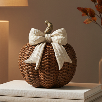 Rattan Style Pumpkin With Bow